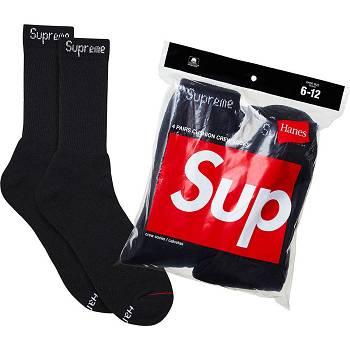 Calcetines Supreme Hanes® Crew Socks (4 Pack) Negras | CO486YU