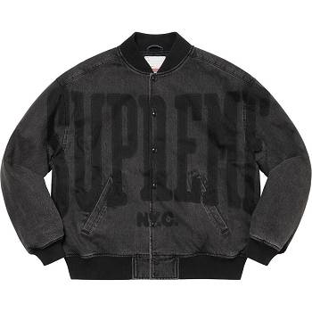 Chaquetas Supreme Washed Knockout Denim Varsity Negras | CO152PQ